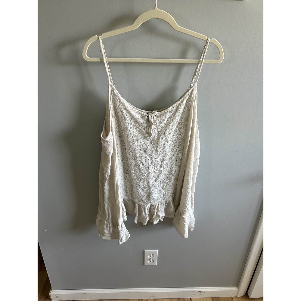 Torrid Womens Plus Size 5 Cream Lace Front Ruffle Hem Cami Tank Top Ivory Boho